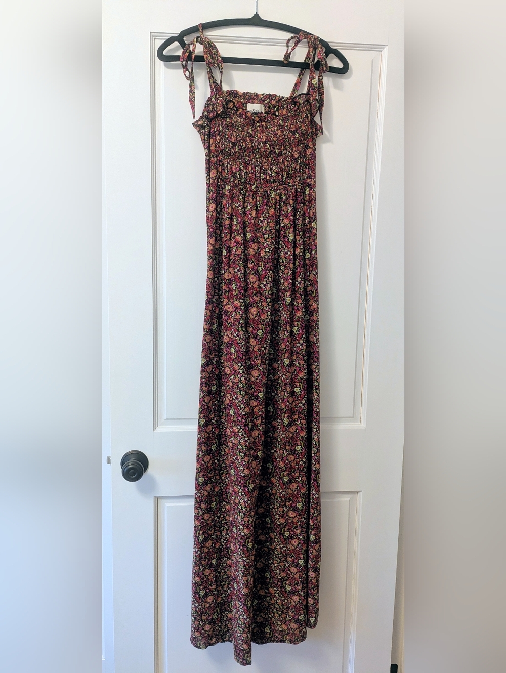 ba&sh Floral Smocked Tie-Strap Maxi Dress